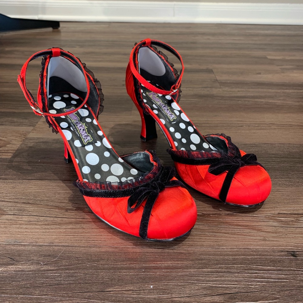 Sexy Red Satin Heel with Ruffles and Bow